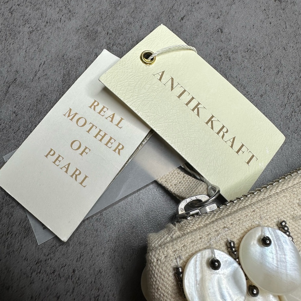 Antik Kraft Mother of Pearl Beaded Clutch –Ivory Shell‑Disc Evening Bag - Picture 3 of 7